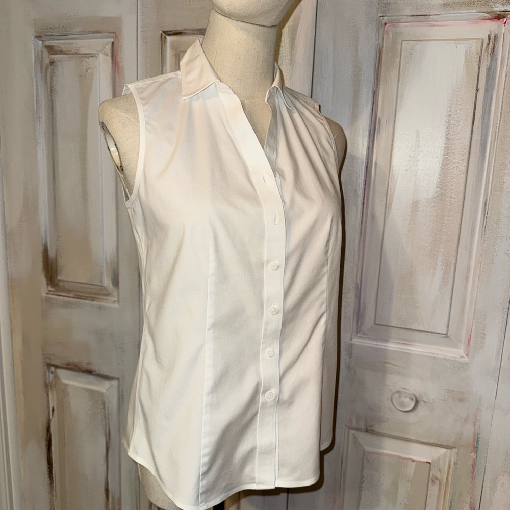 Talbots Classic White Button-Down Sleeveless Shirt - image 1
